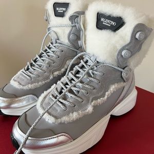 Valentino garavani shegoes metallic leather/suede high top sneakers